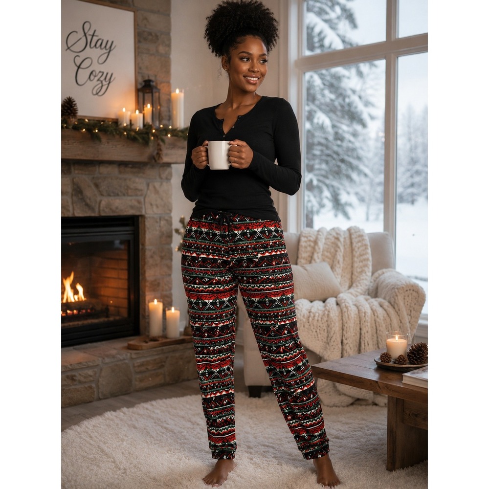 Faded Glory Womens 3X Fair Isle Christmas Leggings Red Green Black Holiday Knit